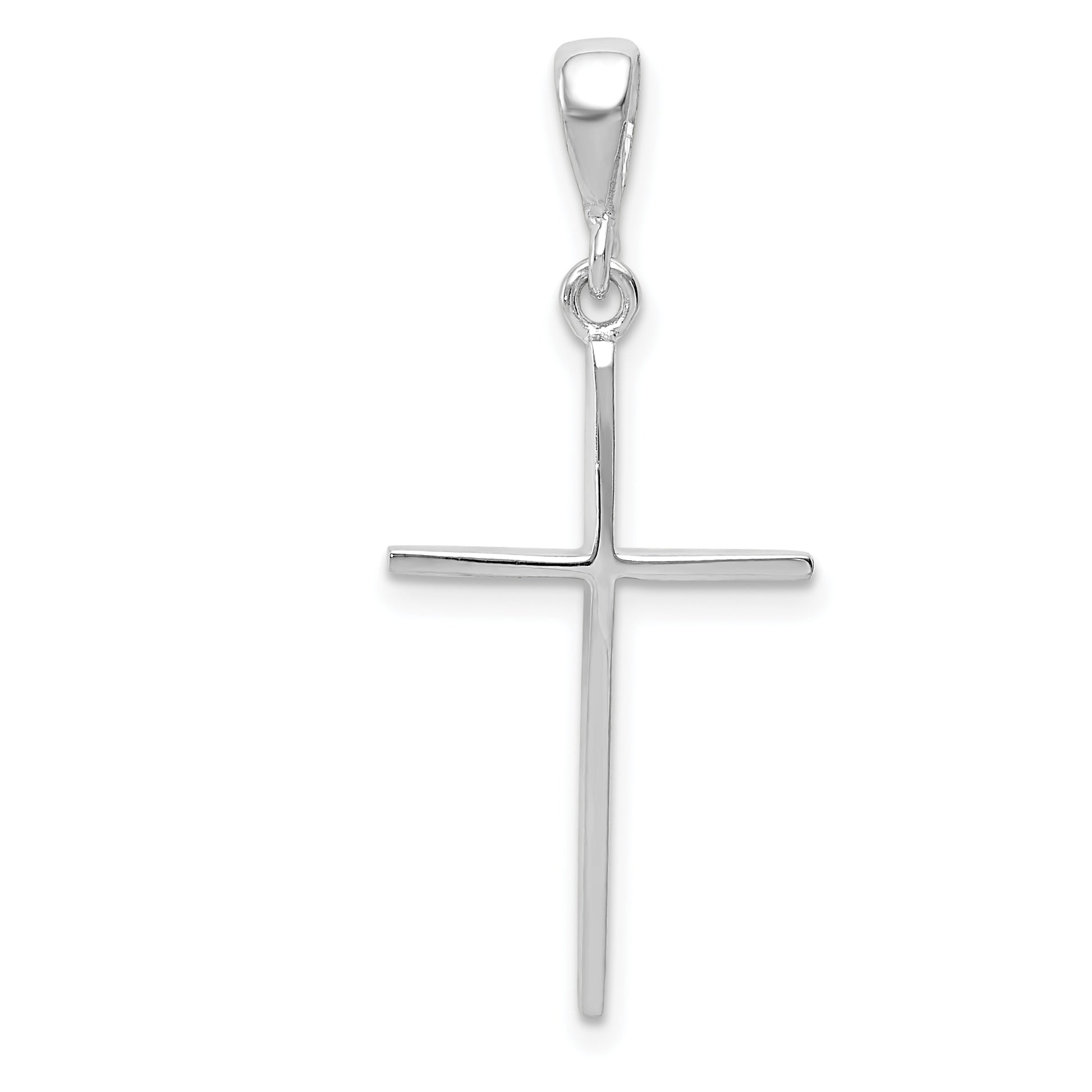 14K White Gold Polished Flat Cross Pendant - front view