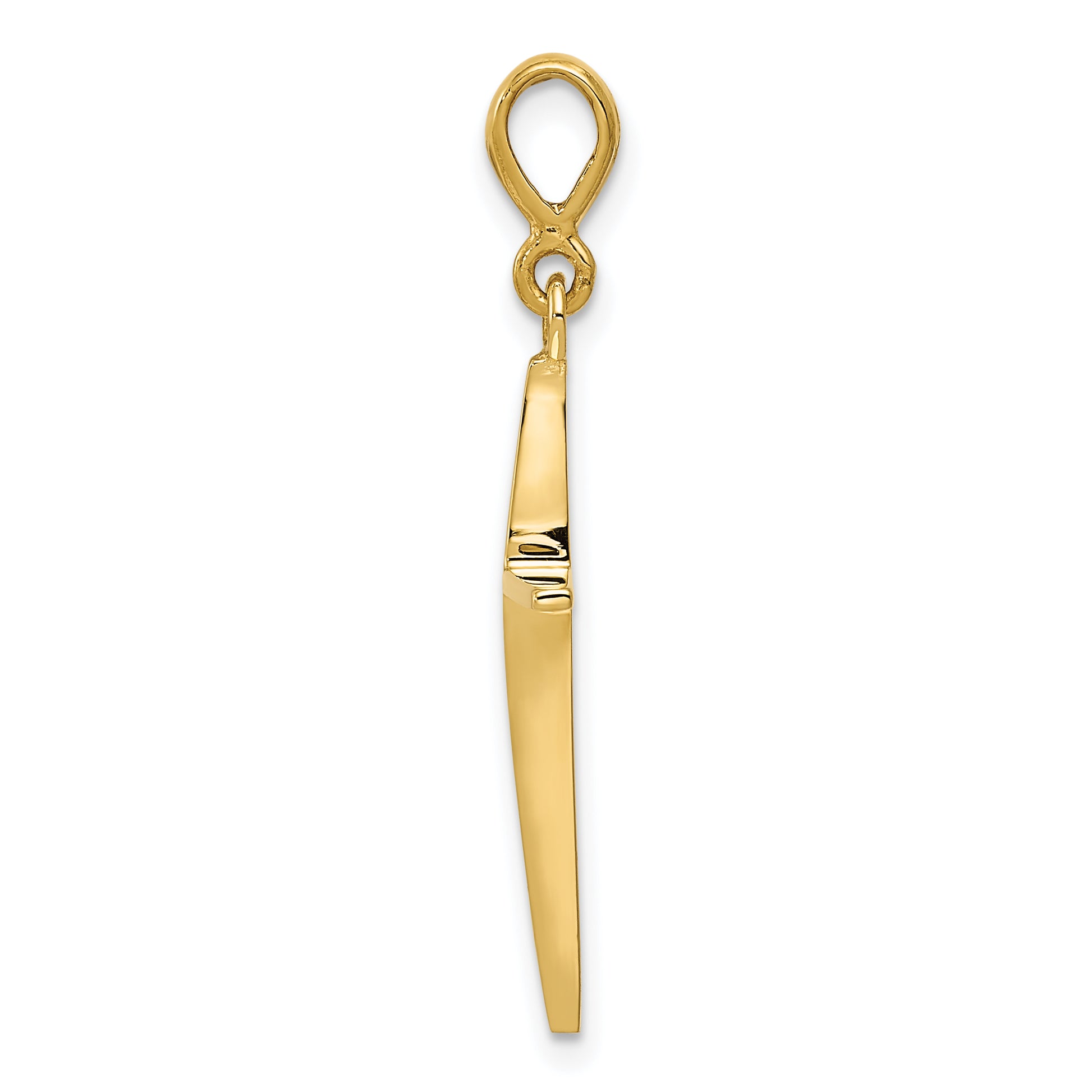 14K Yellow Gold Polished Flat Cross Pendant - angle view