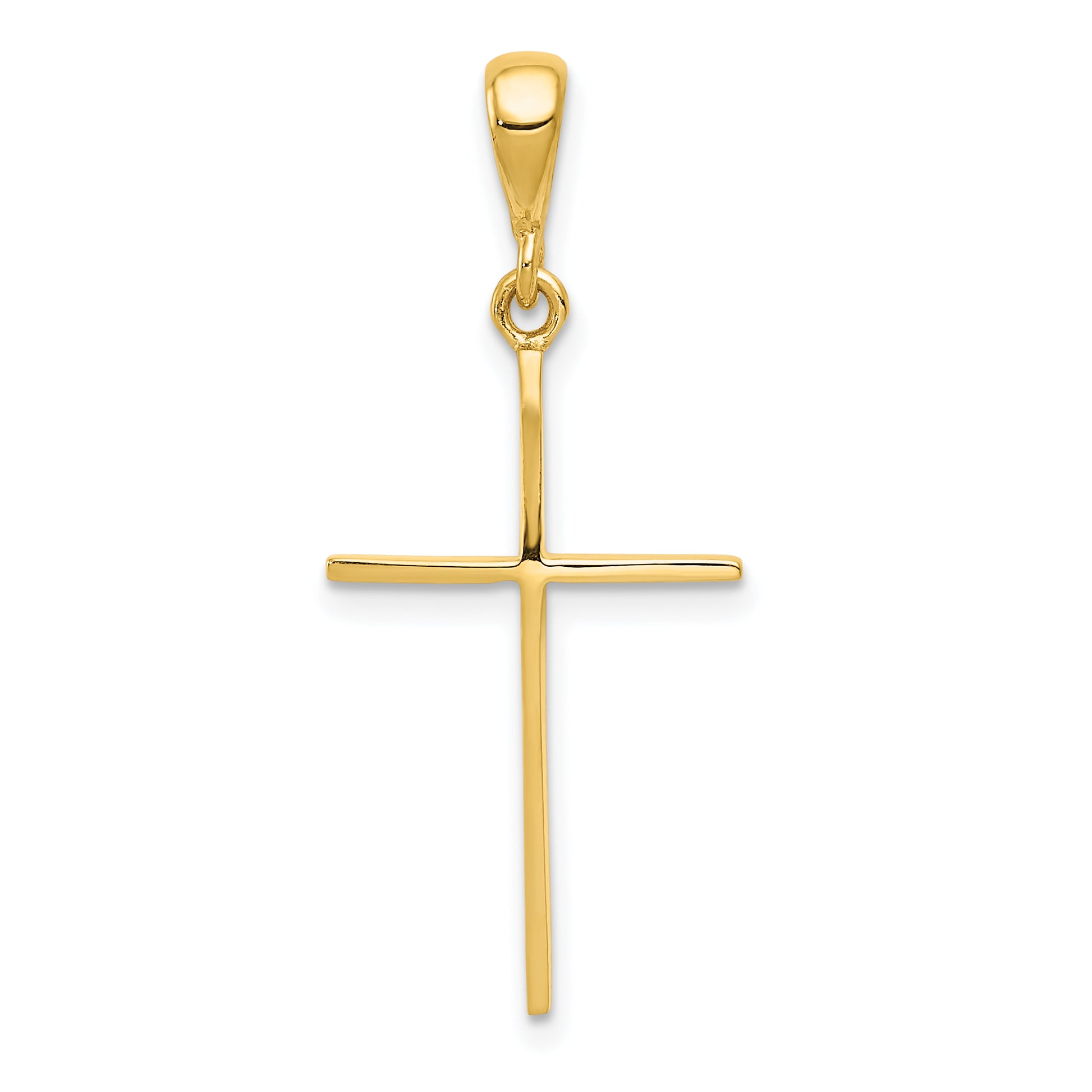 14K Yellow Gold Polished Flat Cross Pendant - front view