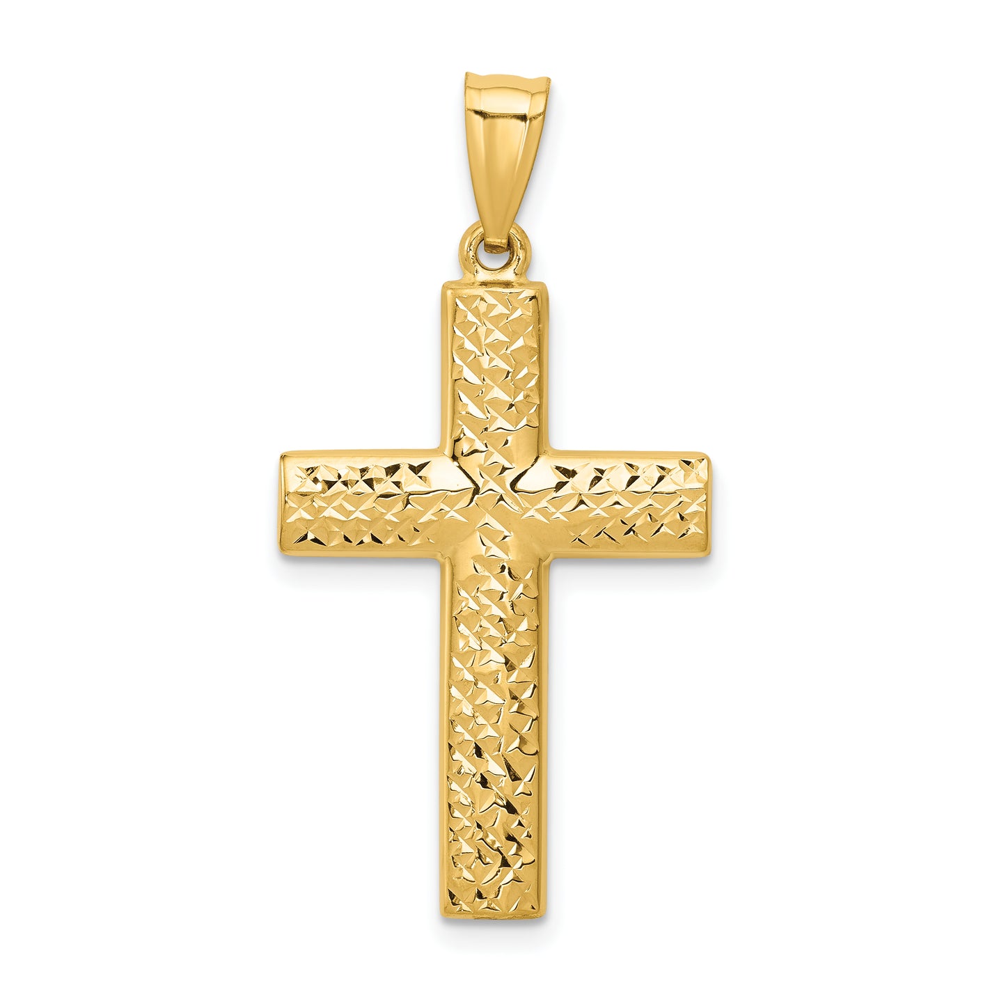 14K Gold Reversible Textured Cross Pendant - front view