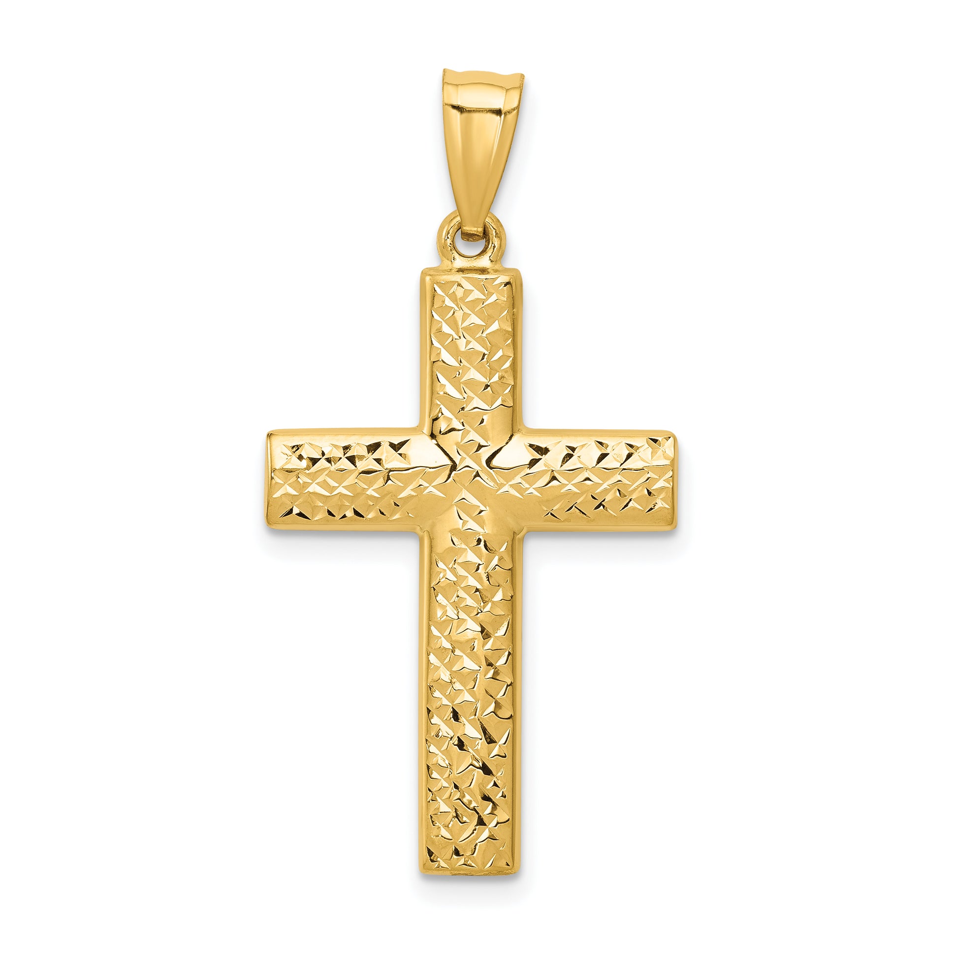 14K Gold Reversible Textured Cross Pendant - front view
