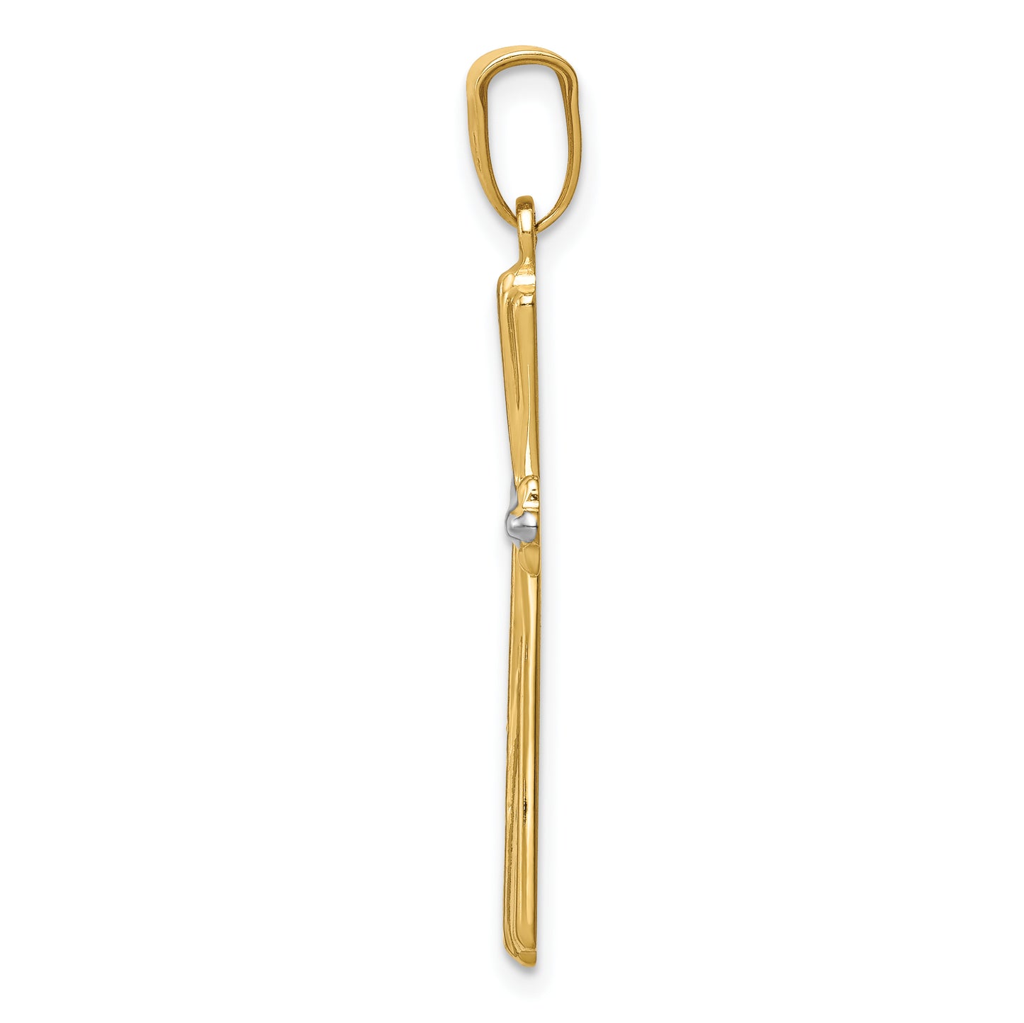 14K Gold and White Rhodium Diamond-Cut Cross Pendant - angle view