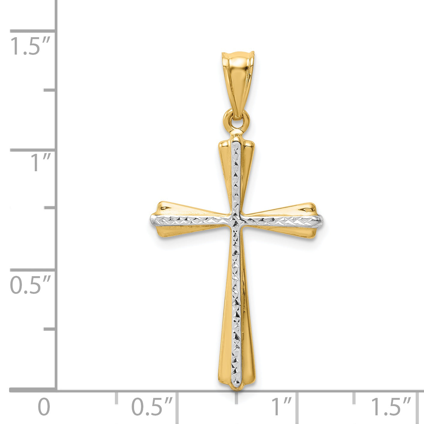 14K Gold and White Rhodium Cross Pendant dimension chart