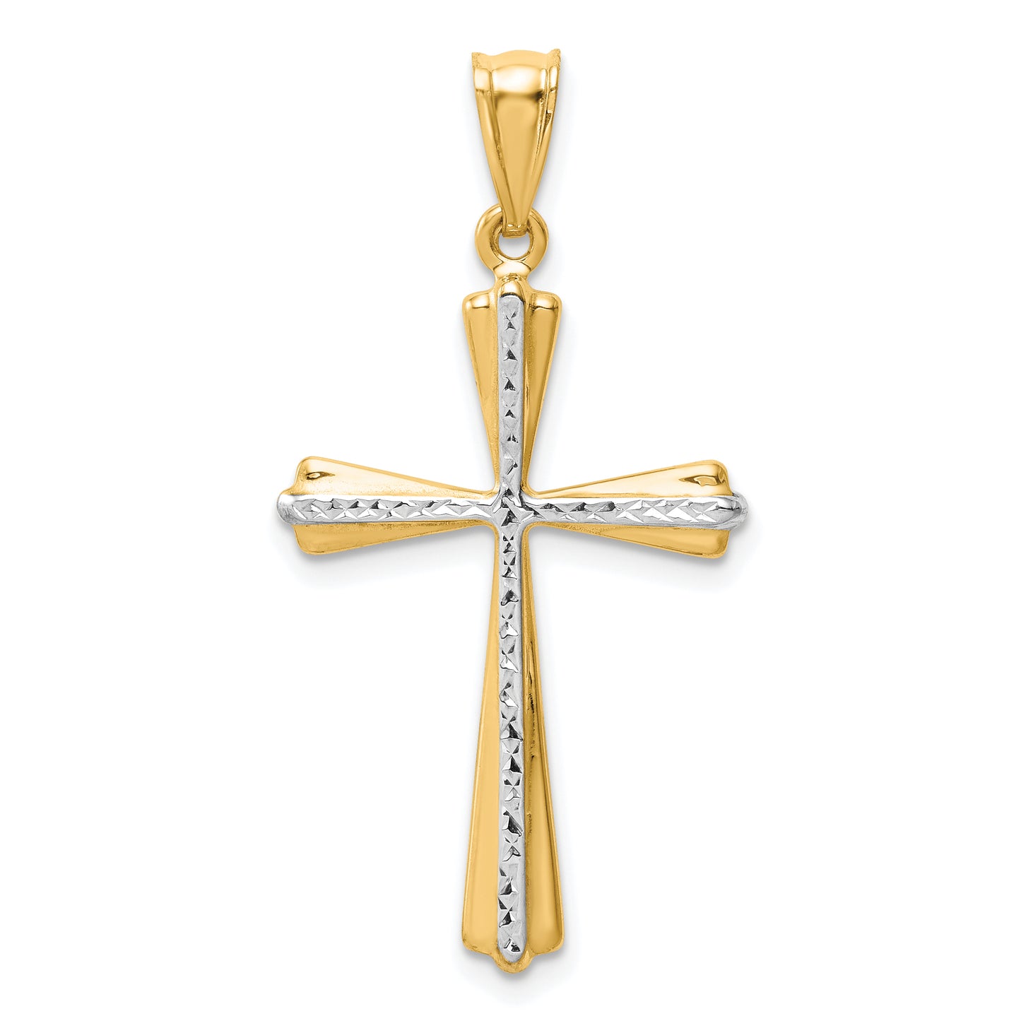 14K Gold and White Rhodium Diamond-Cut Cross Pendant - main view