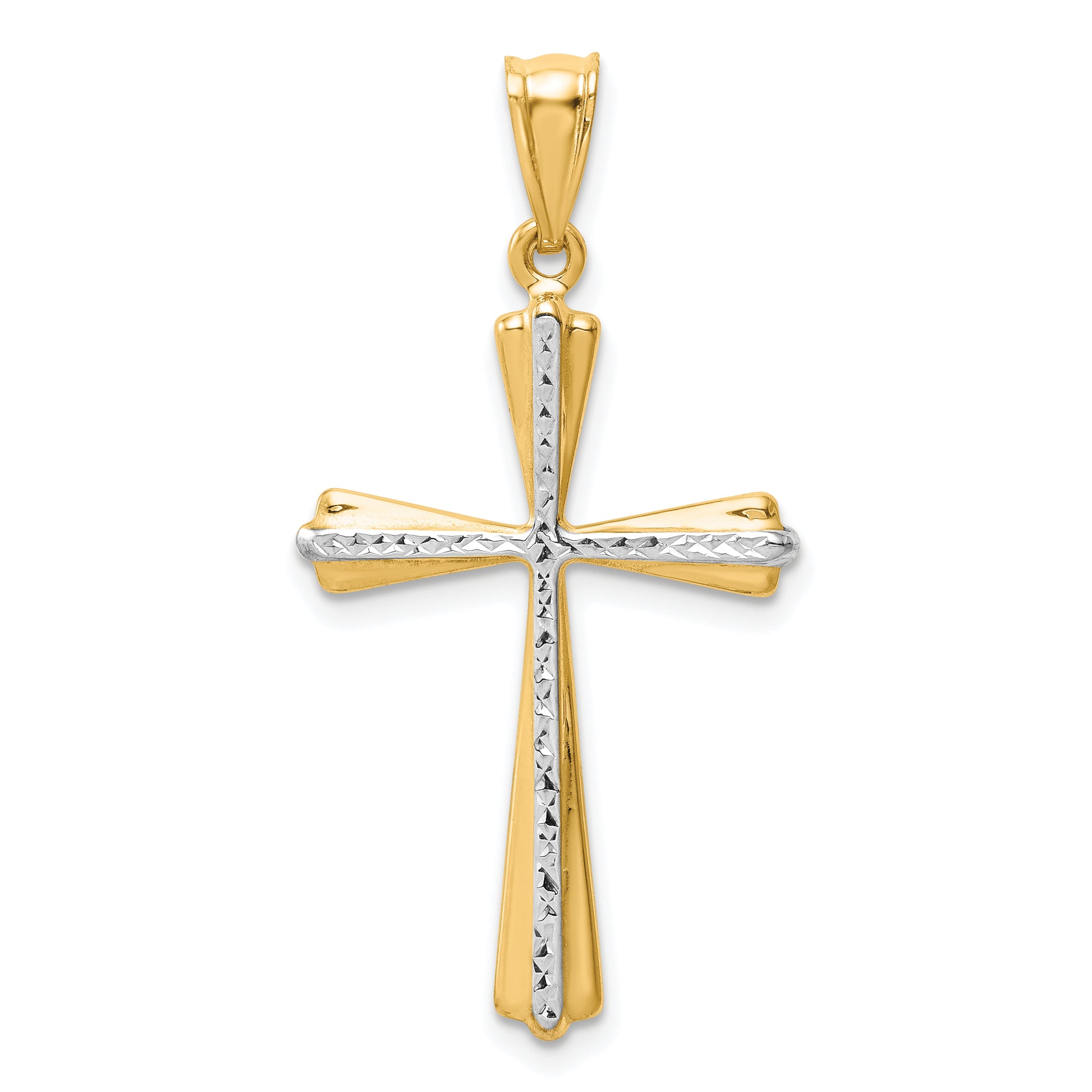 14K Gold and White Rhodium Diamond-Cut Cross Pendant - main view