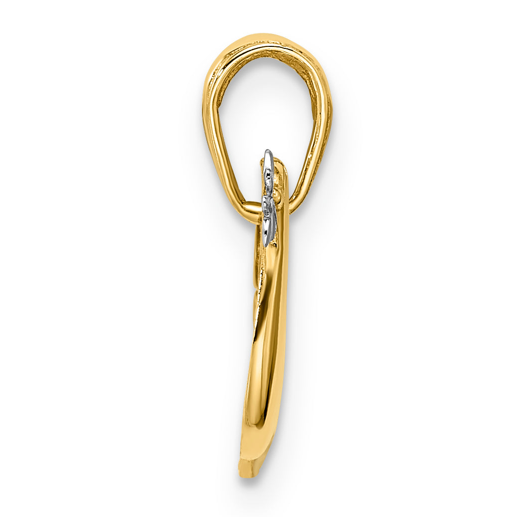 14K gold diamond-cut dove charm with white rhodium accents, angled view
