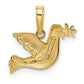 14K gold dove charm pendant, side view showing 1.25 mm thickness