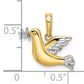 14K two-tone gold dove charm pendant shown on model