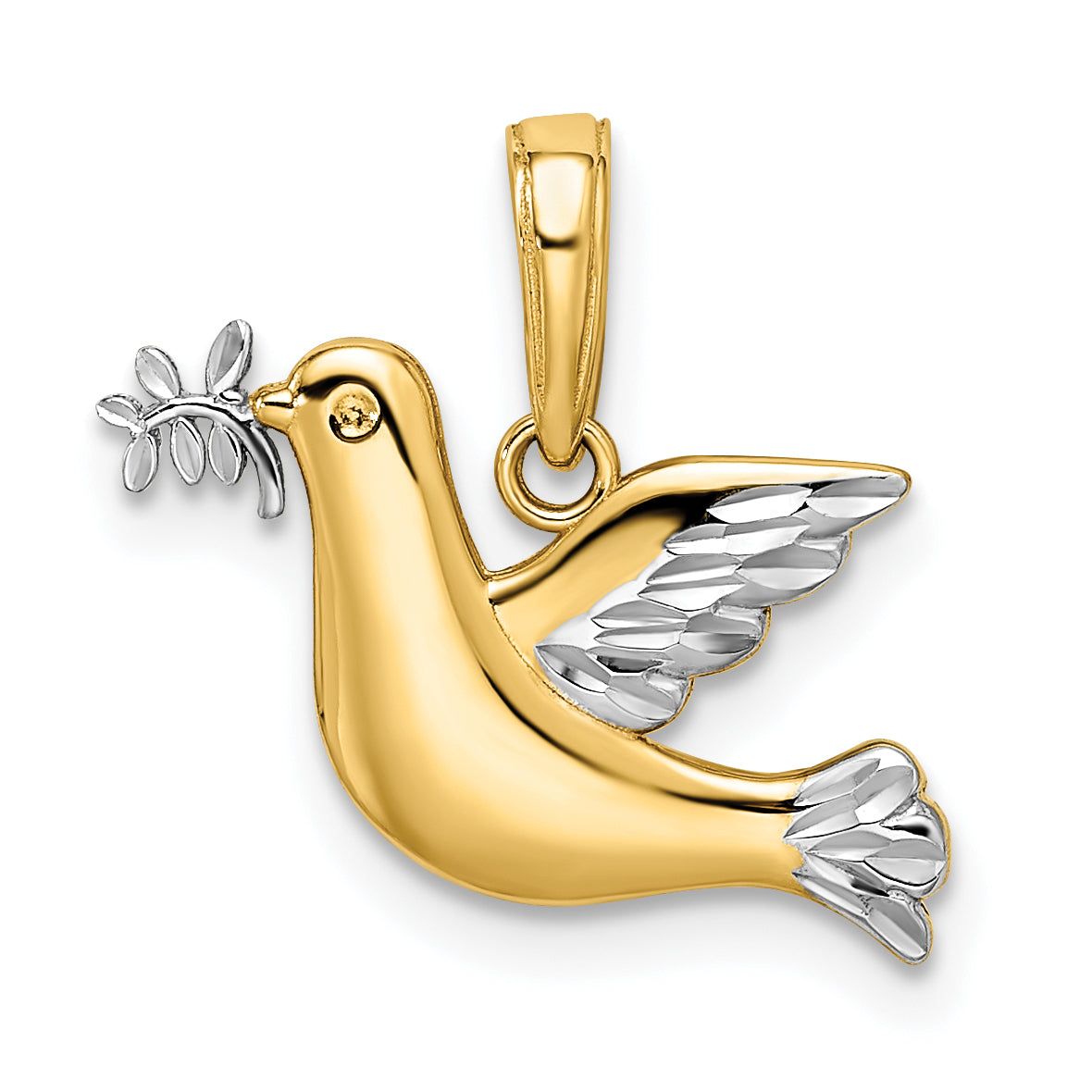14K two-tone gold diamond-cut dove charm pendant