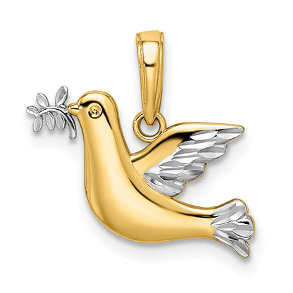 14K two-tone gold diamond-cut dove charm pendant