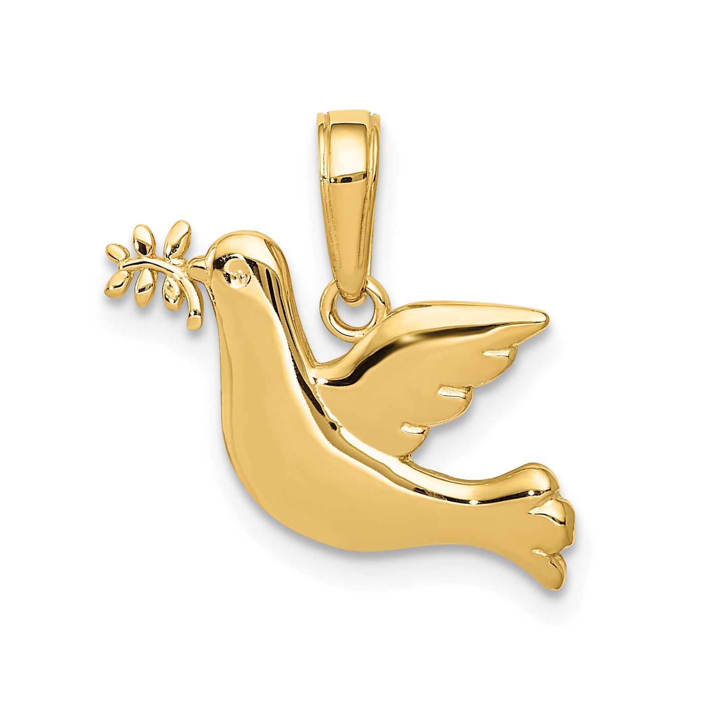 14K gold dove with olive branch charm pendant
