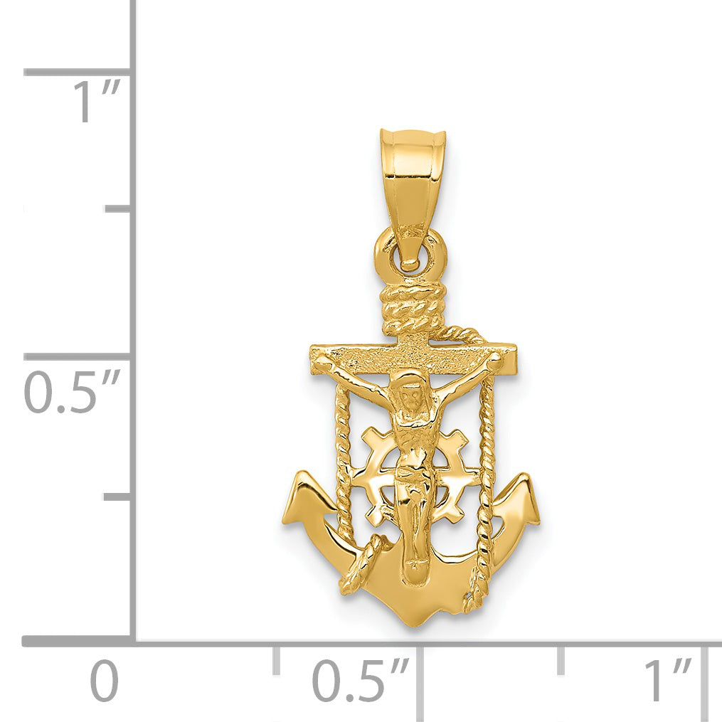 14K Yellow Gold Mariner Crucifix Pendant dimension chart