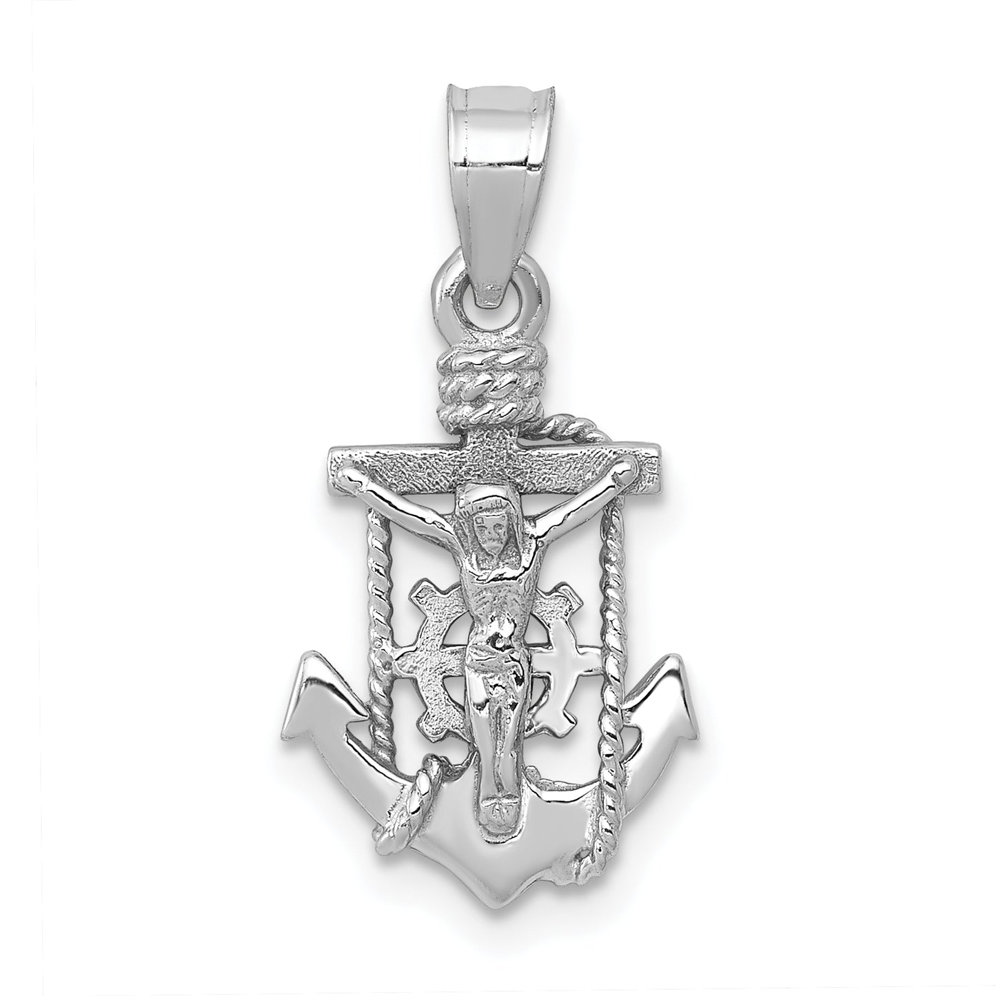 14K White Gold Polished Mariner Crucifix Pendant - main view