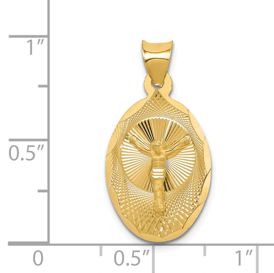 14K Yellow Gold Oval Corpus Pendant dimension chart
