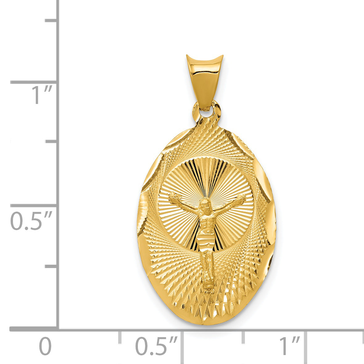 14K Yellow Gold Oval Corpus Pendant large dimension chart