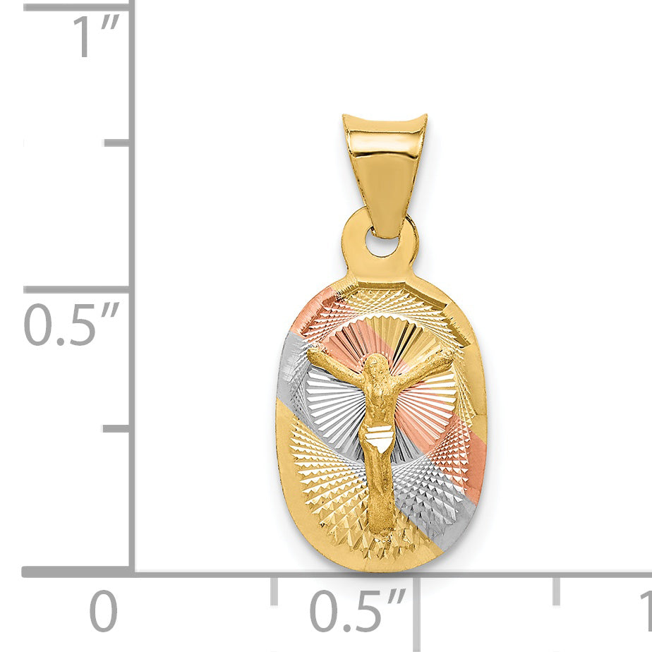 14K Yellow and Rhodium Oval Corpus Pendant dimension chart