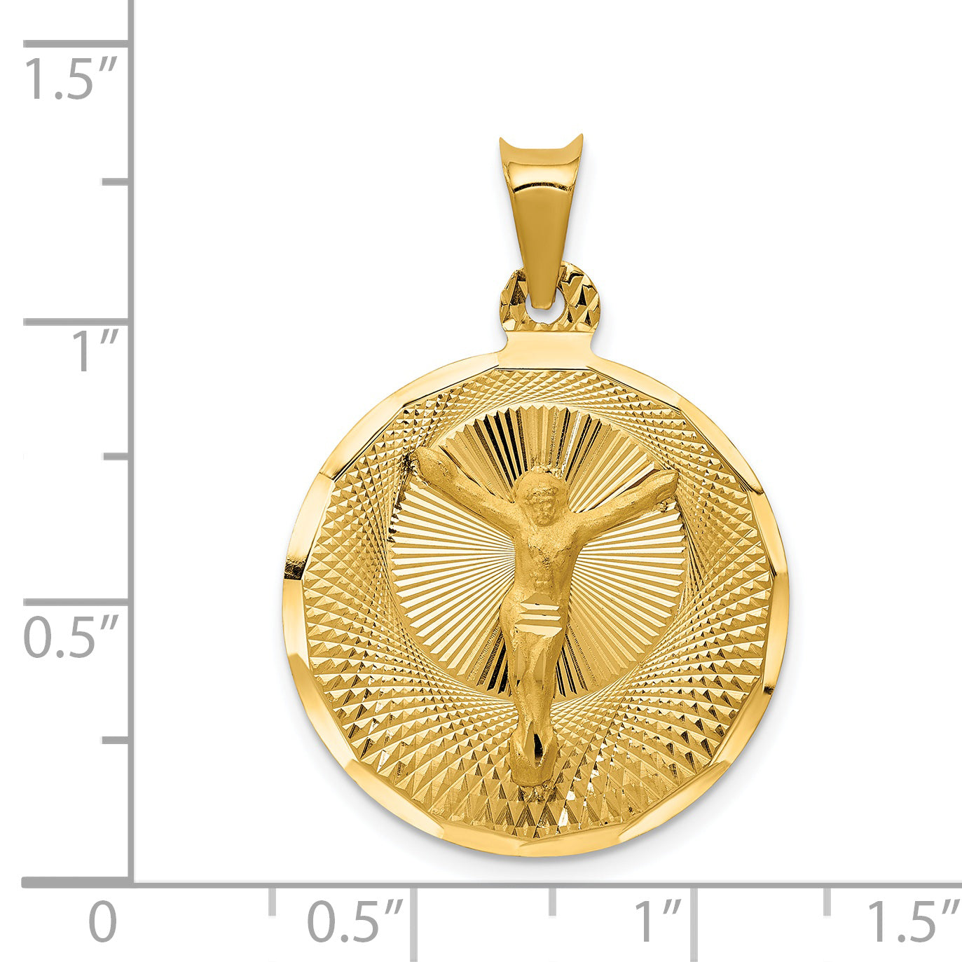 14K Yellow Gold Circle Corpus Pendant extra large dimension chart