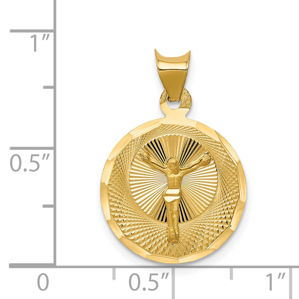 14K Yellow Gold Circle Corpus Pendant medium dimension chart