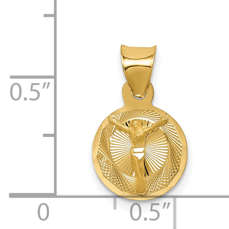 14K Yellow Gold Circle Corpus Pendant dimension chart