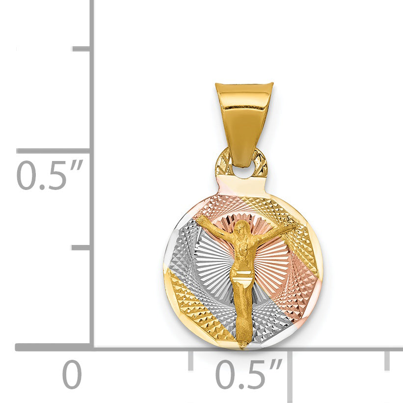 14K Yellow and Rhodium Circle Corpus Pendant dimension chart