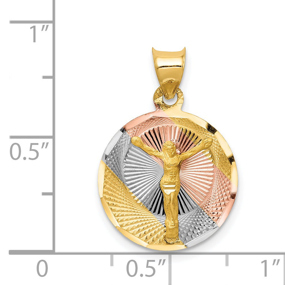 14K Yellow and Rhodium Circle Corpus Pendant large dimension chart