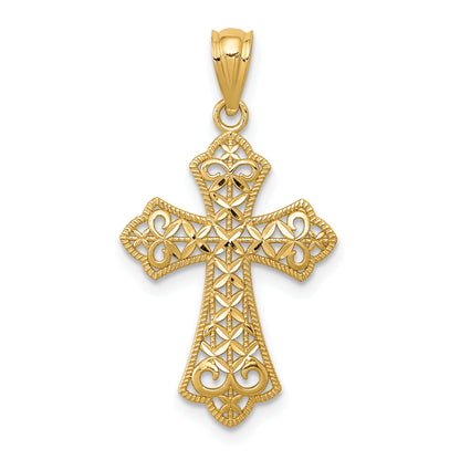 14K yellow gold concave filigree cross pendant - K6273