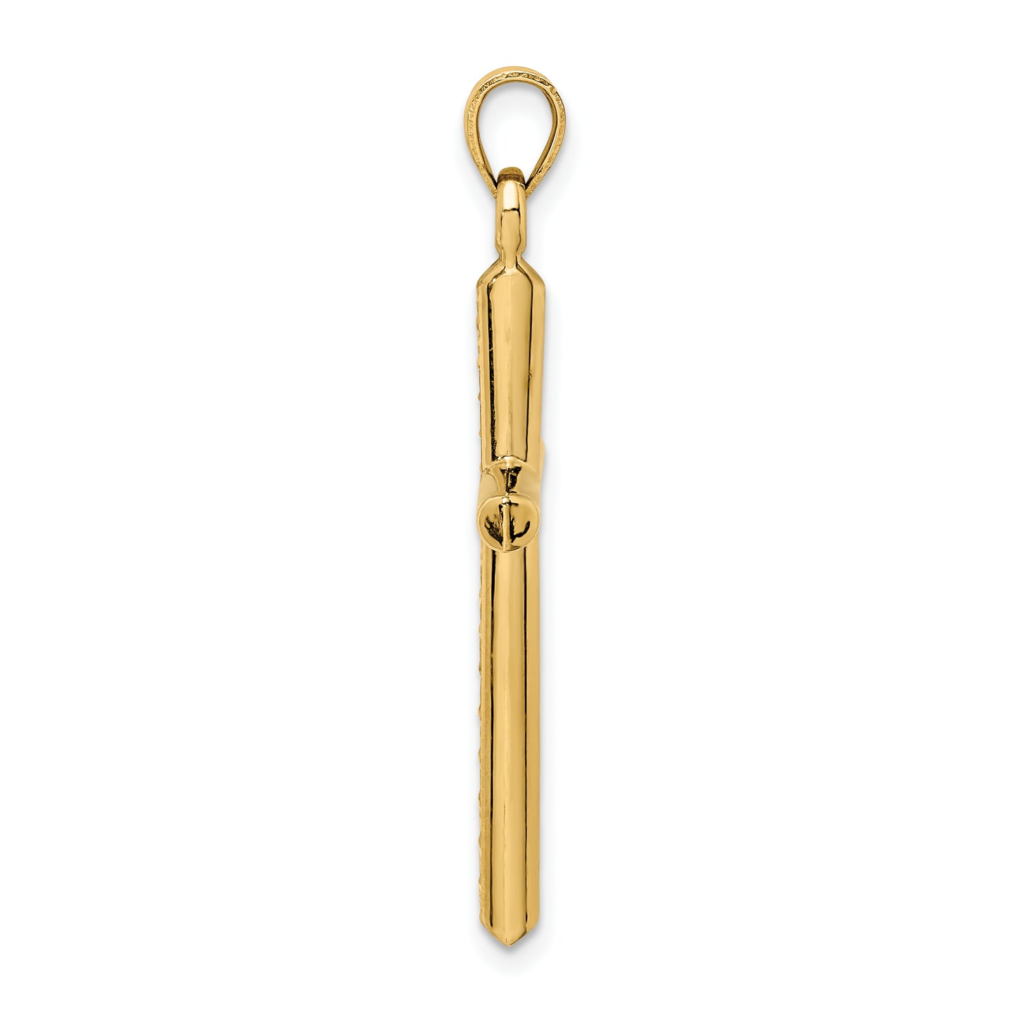 14K Gold Hollow Diamond-Cut Latin Cross Pendant - angle view