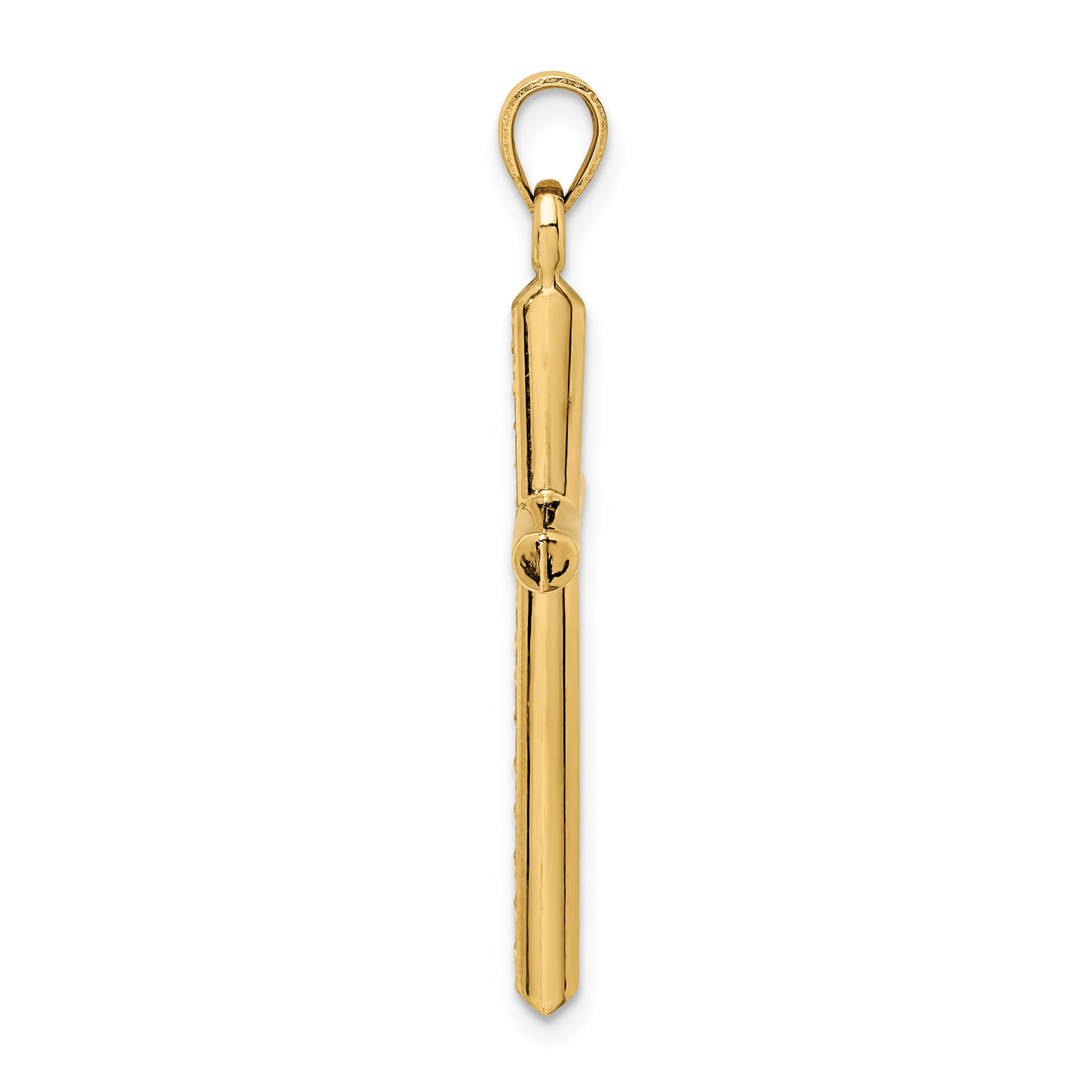 14K Gold Hollow Diamond-Cut Latin Cross Pendant - angle view
