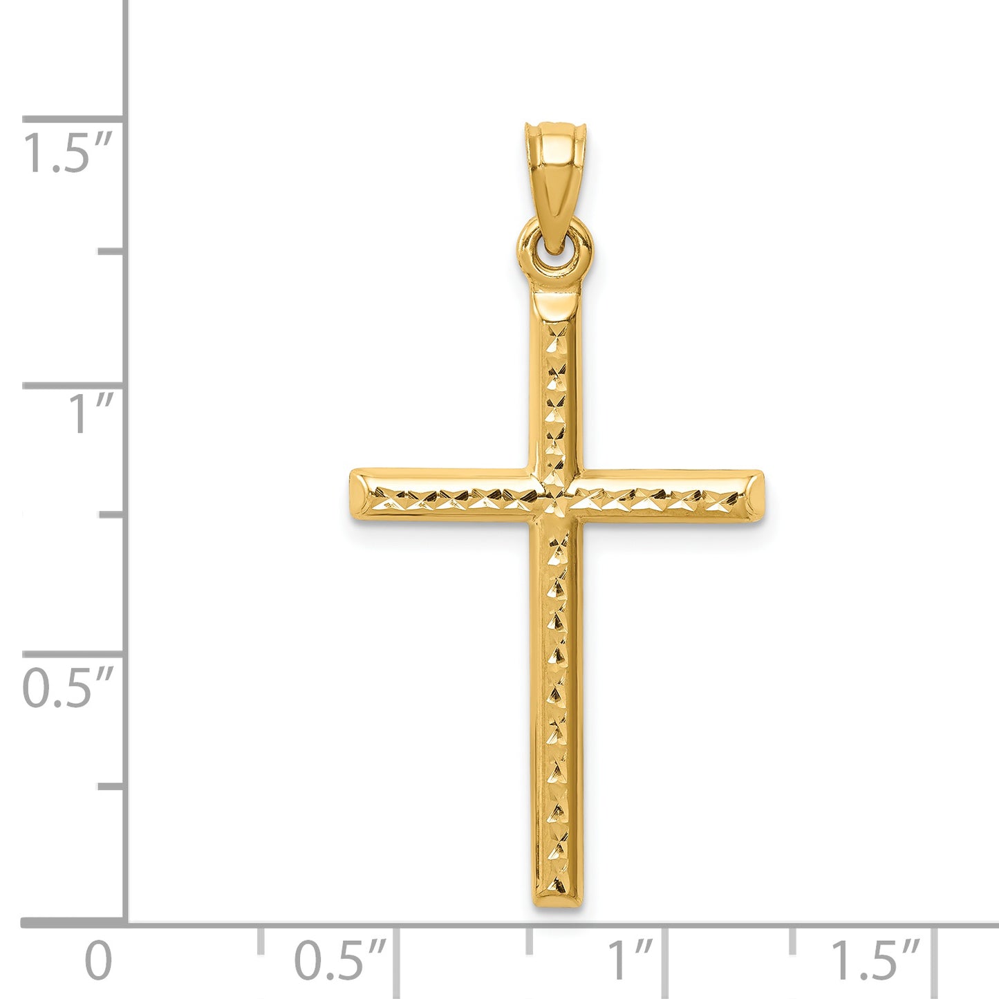 14K Gold Hollow Latin Cross Pendant dimension chart
