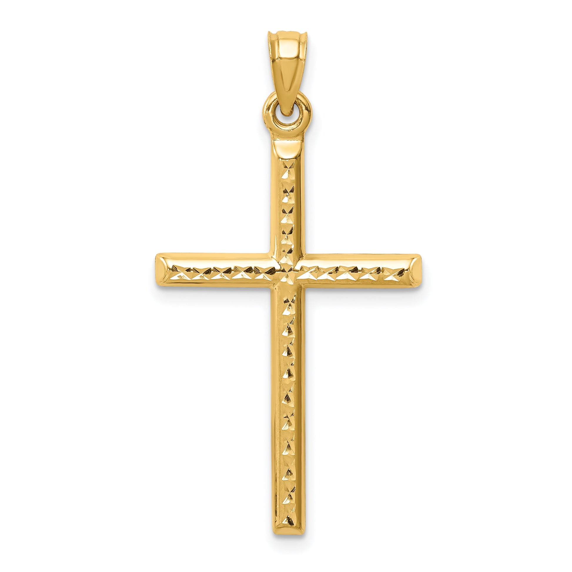 14K Gold Hollow Diamond-Cut Latin Cross Pendant - main view