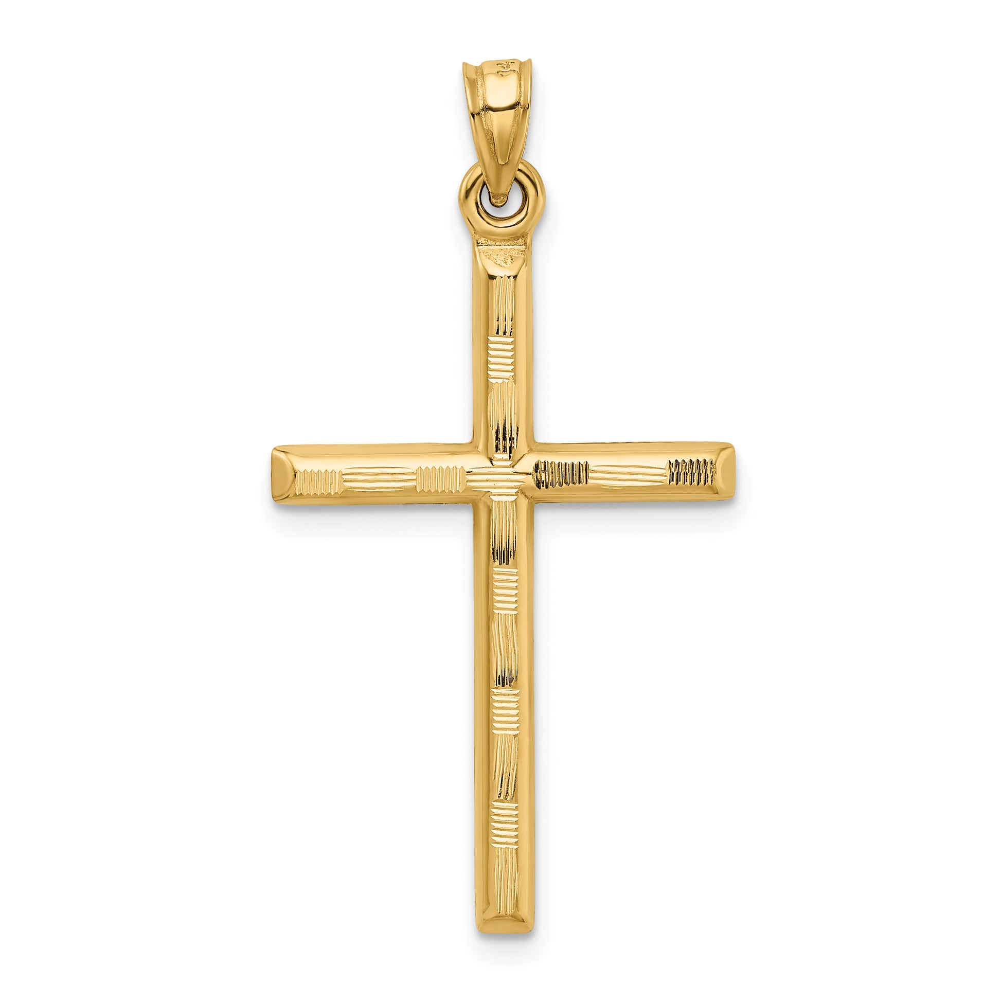 14K hollow diamond-cut cross pendant angled view, large - K6395