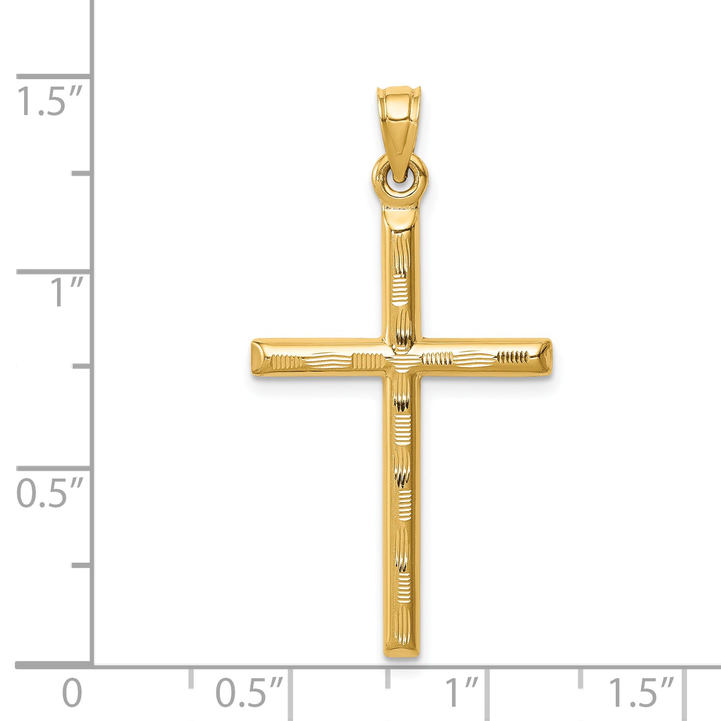 14K hollow diamond-cut cross pendant dimensions, large - K6395