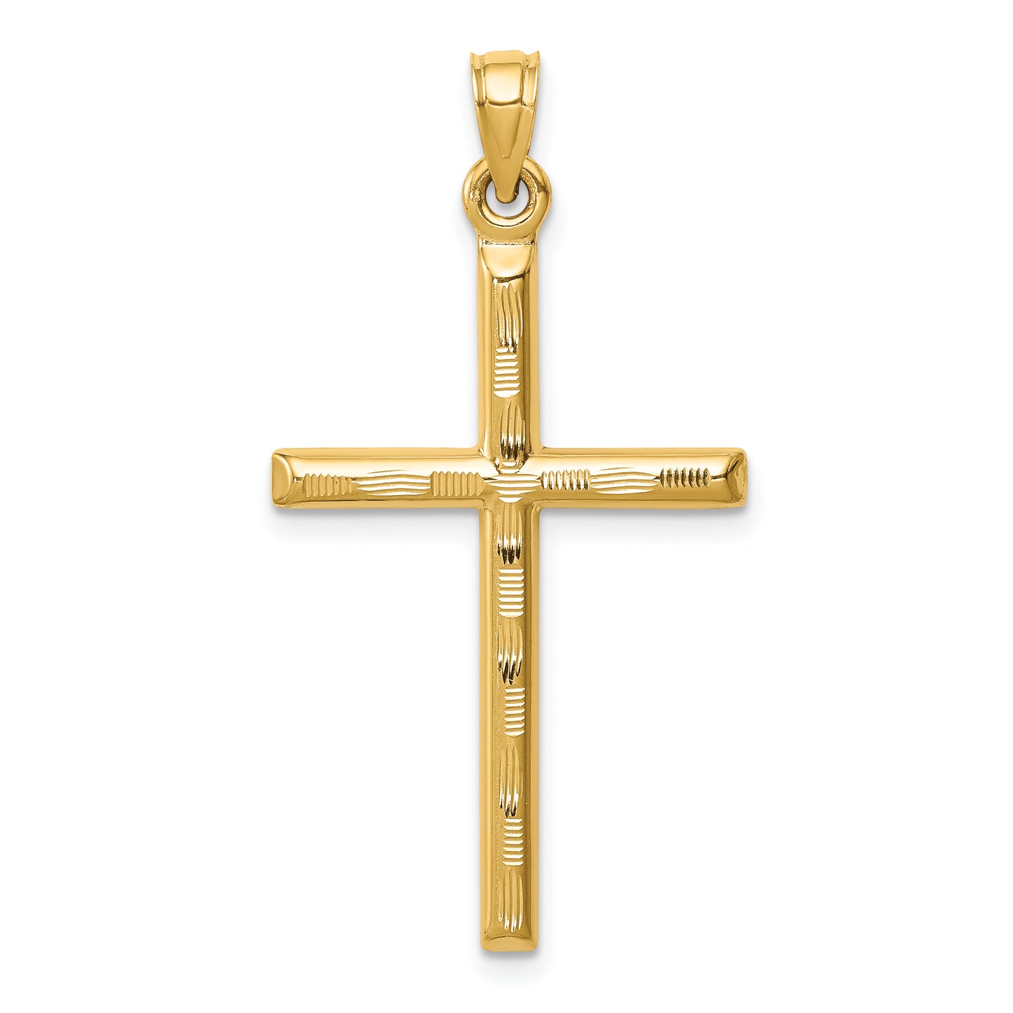 14K yellow gold hollow diamond-cut cross pendant, large - K6395
