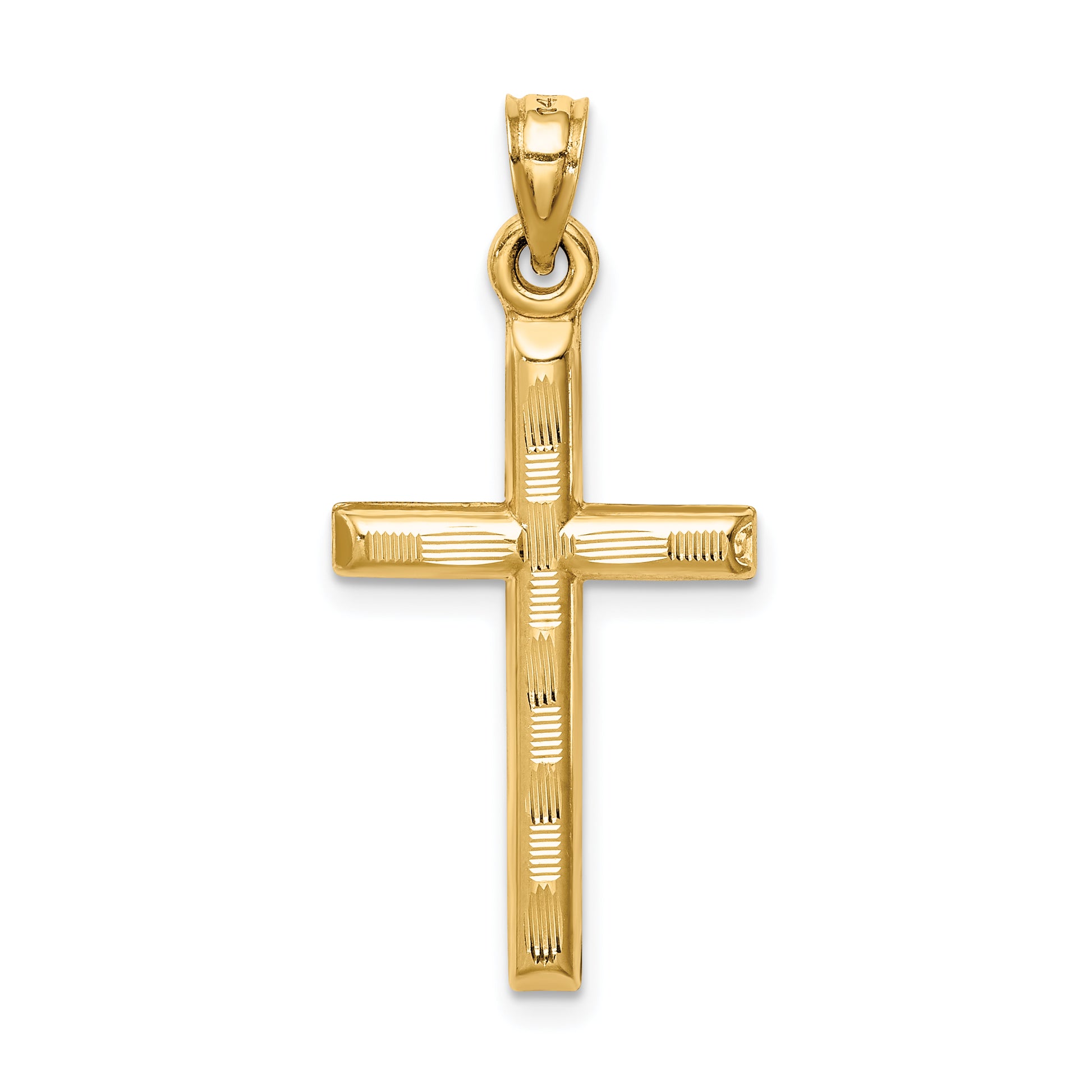 14K hollow diamond-cut cross pendant angled view, medium - K6402