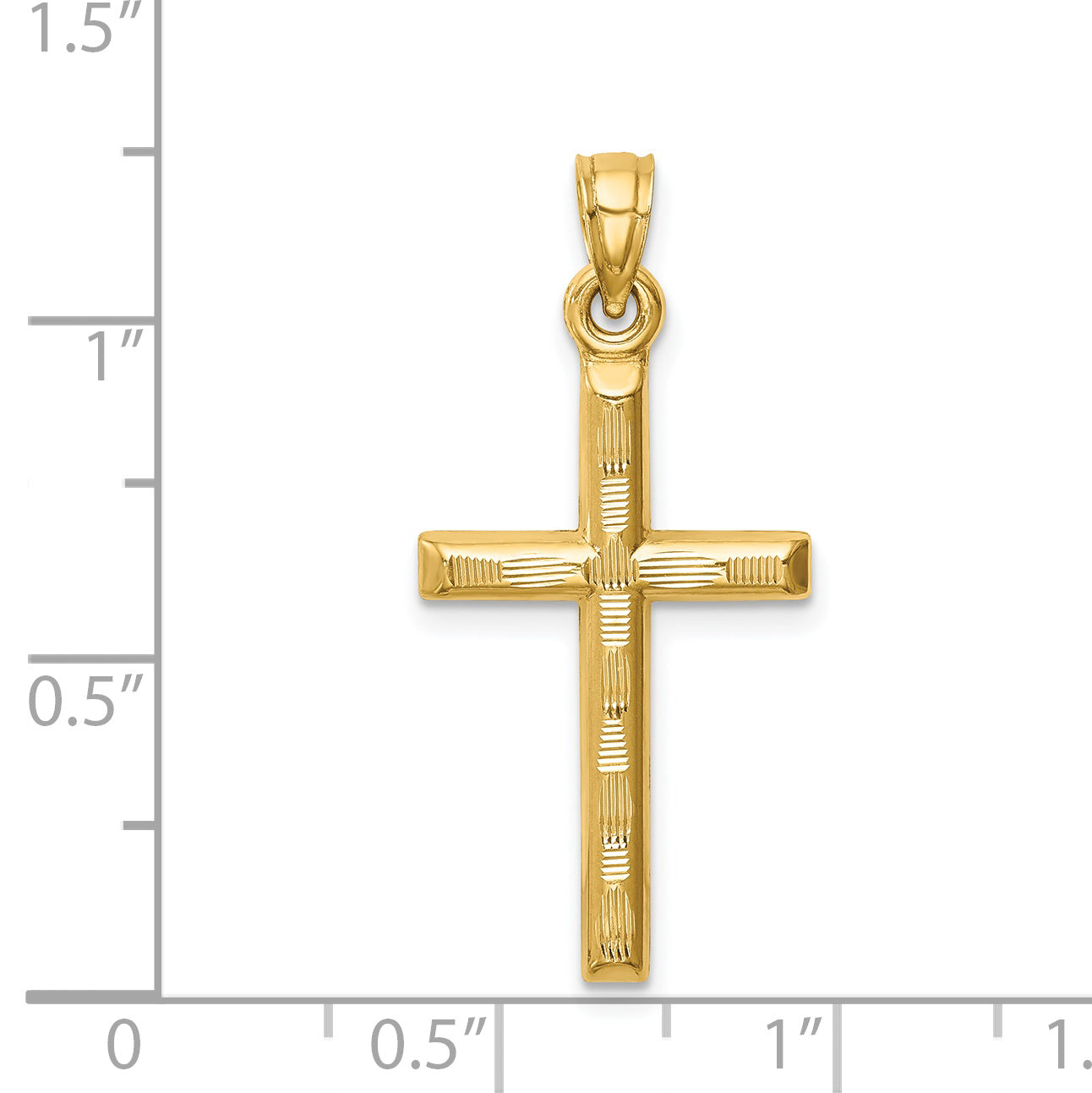 14K hollow diamond-cut cross pendant dimensions, medium - K6402