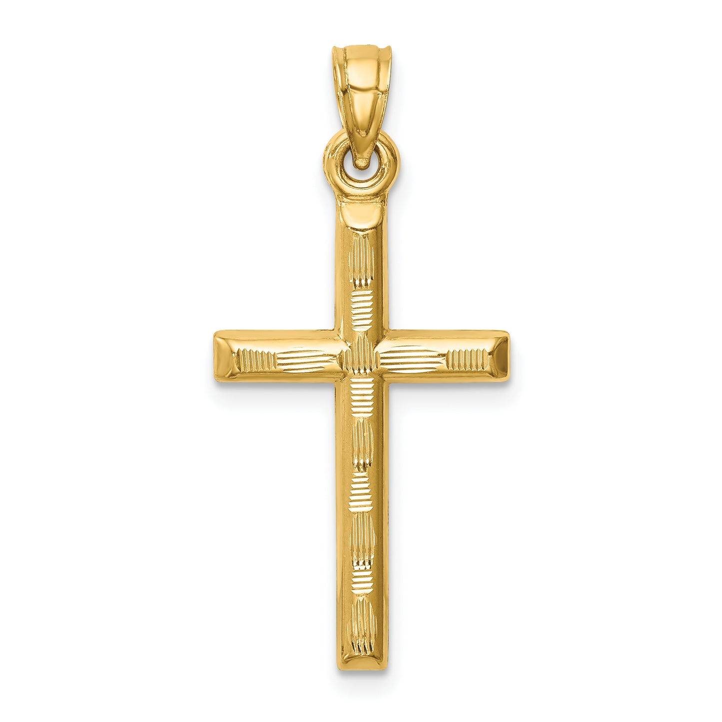 14K yellow gold hollow diamond-cut cross pendant, medium - K6402