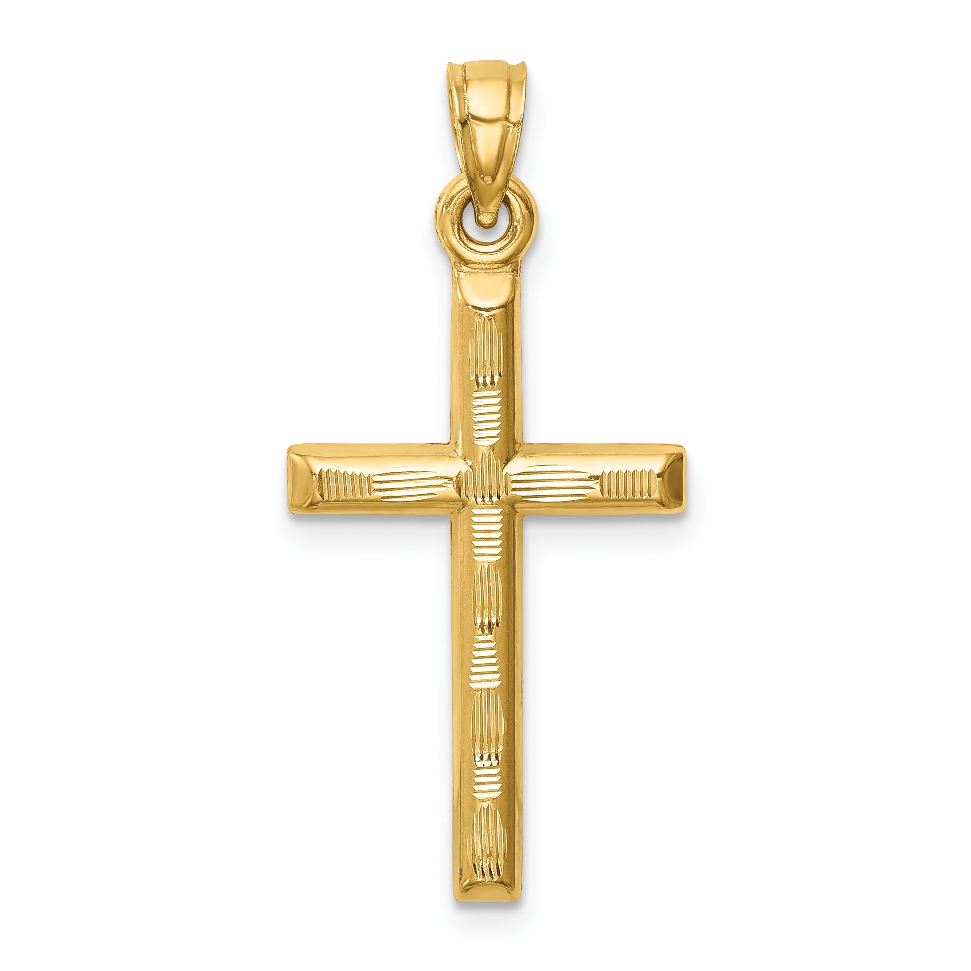 14K yellow gold hollow diamond-cut cross pendant, medium - K6402