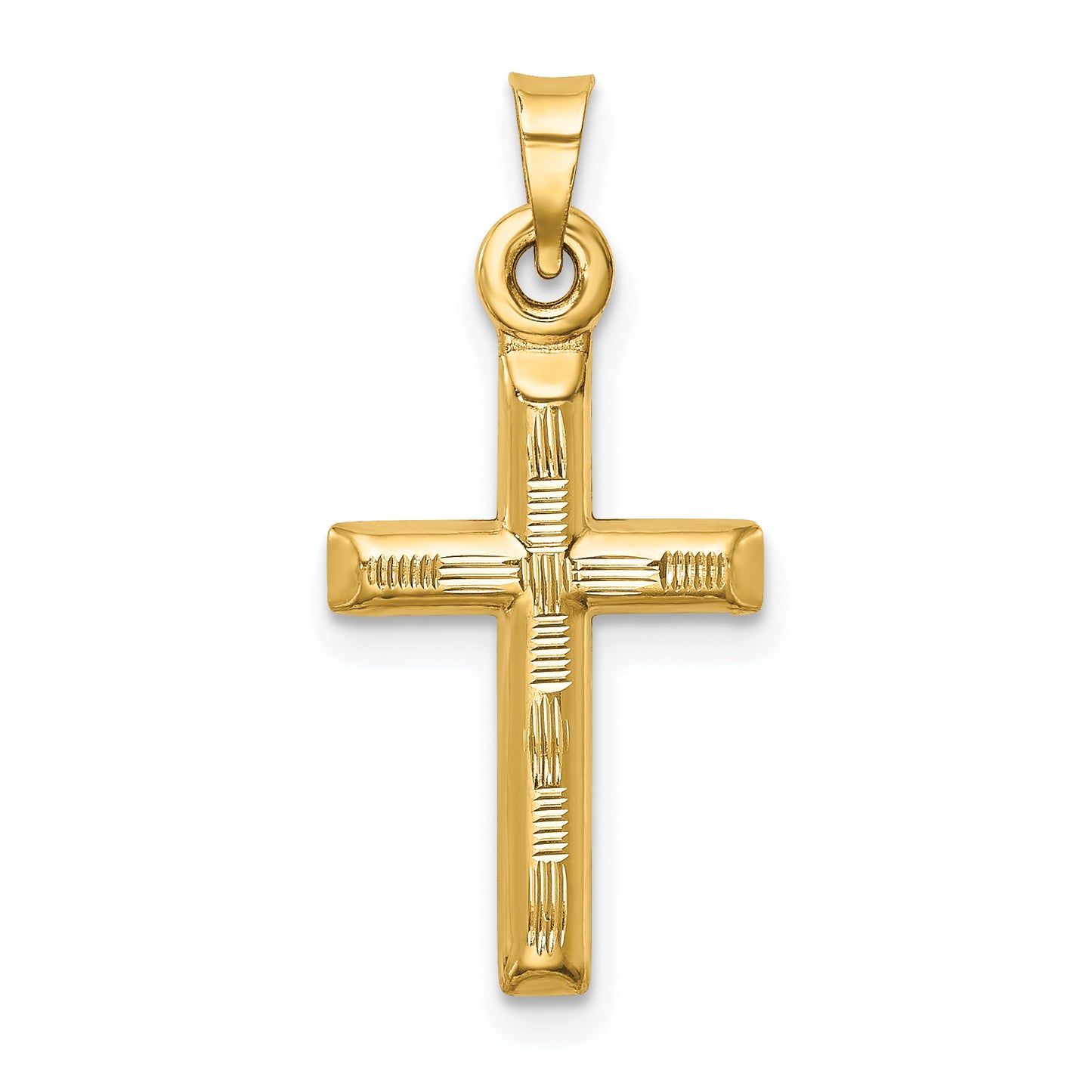14K yellow gold hollow diamond-cut cross pendant - K6403