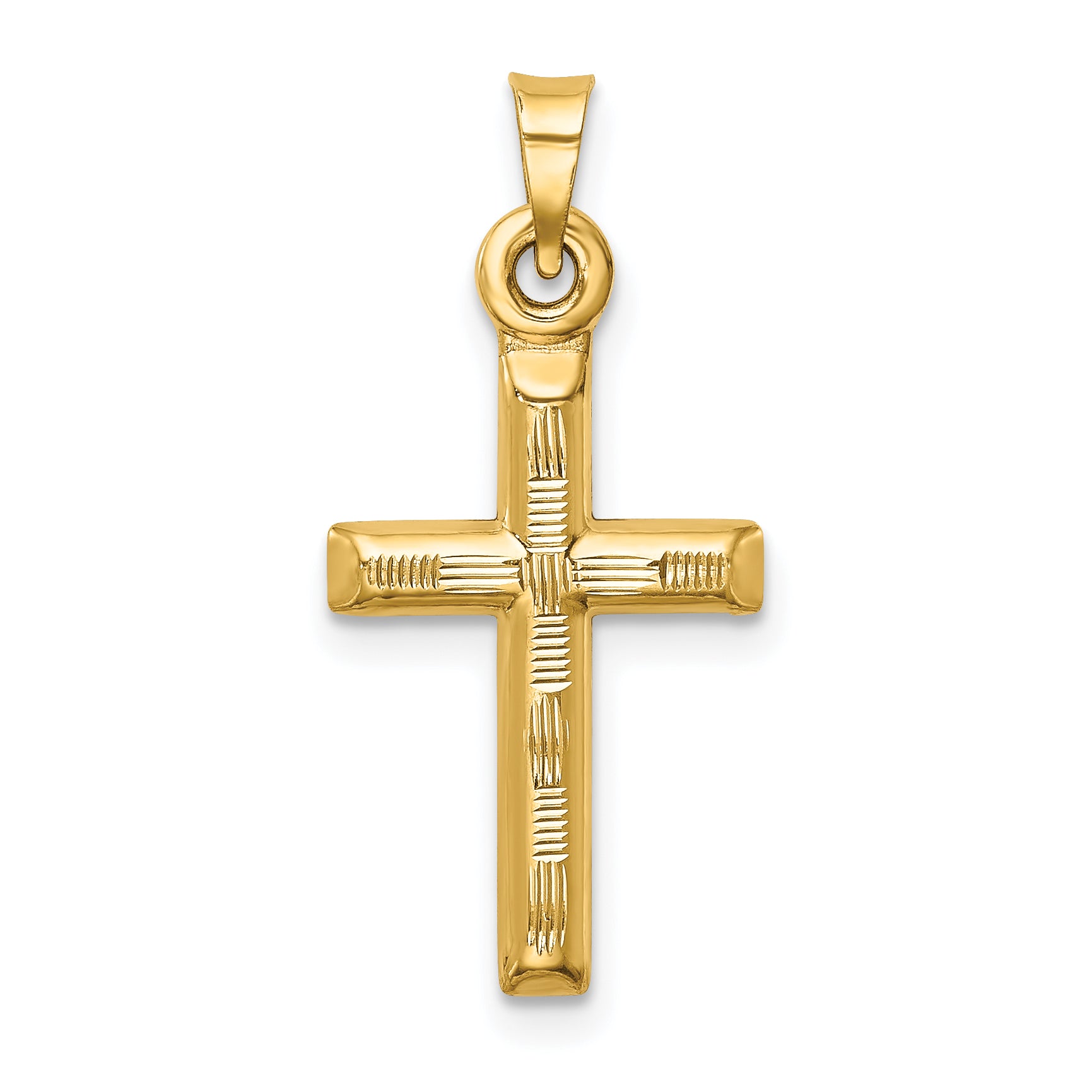 14K yellow gold hollow diamond-cut cross pendant - K6403