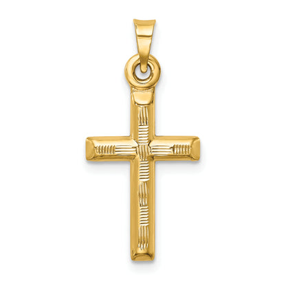 14K yellow gold hollow diamond-cut cross pendant - K6403