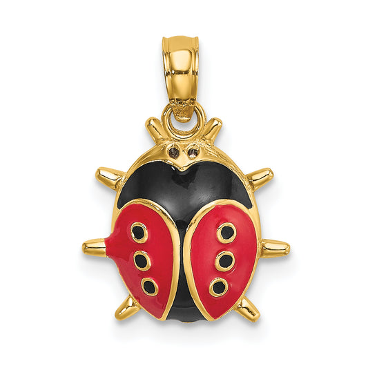 3D 14K yellow gold ladybug charm with red and black enamel
