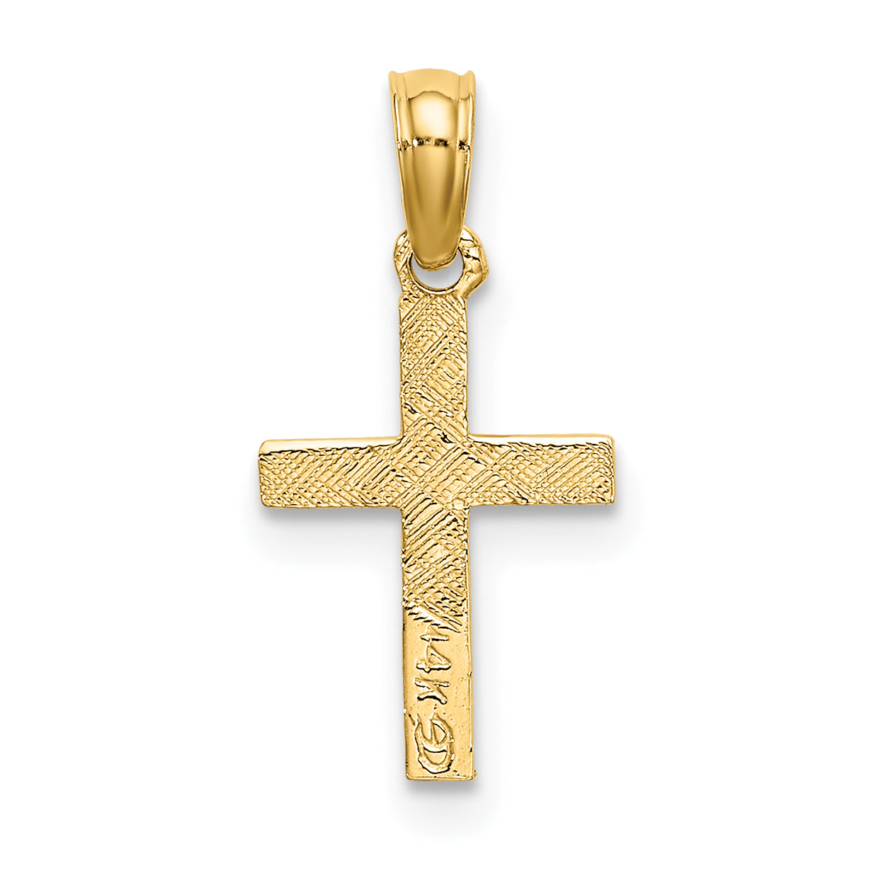 14K gold cross with heart charm detail view - K8367