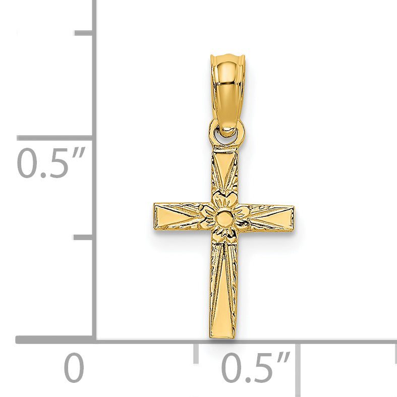 14K Yellow Gold mini flower cross charm – dimensions