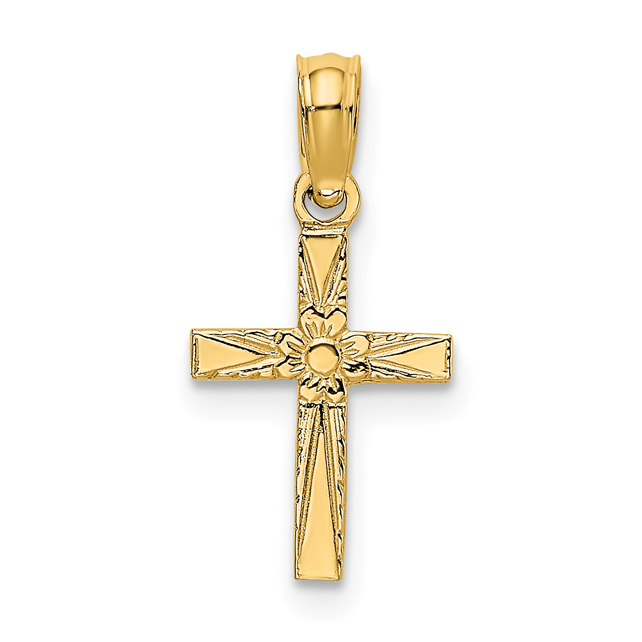 14K Yellow Gold mini flower cross charm – main view