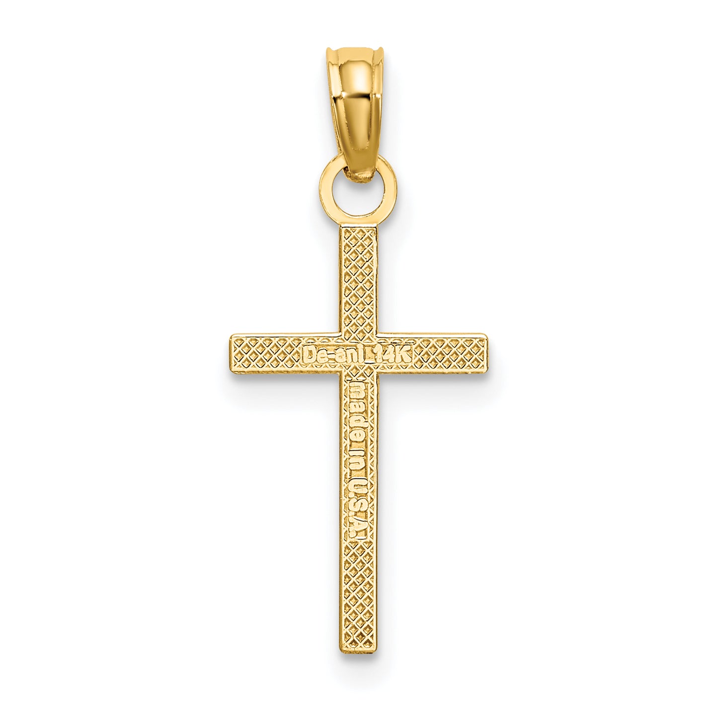 14K gold small Latin cross charm detail view - K8410