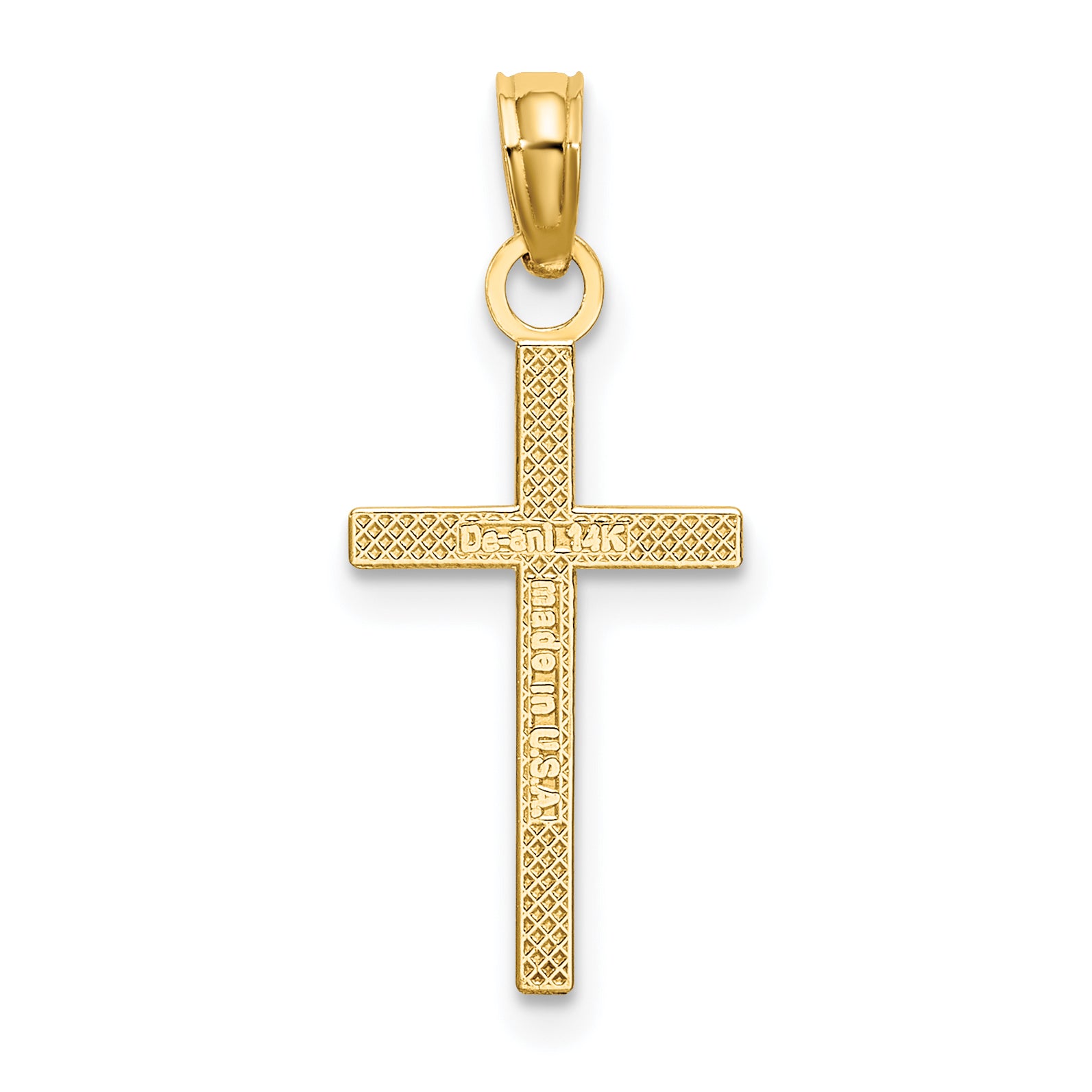 14K gold small Latin cross charm detail view - K8410