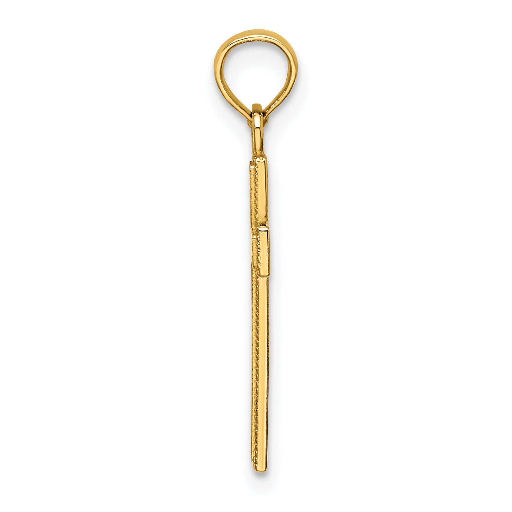 14K Gold Beaded Edge Cross Charm - angle view