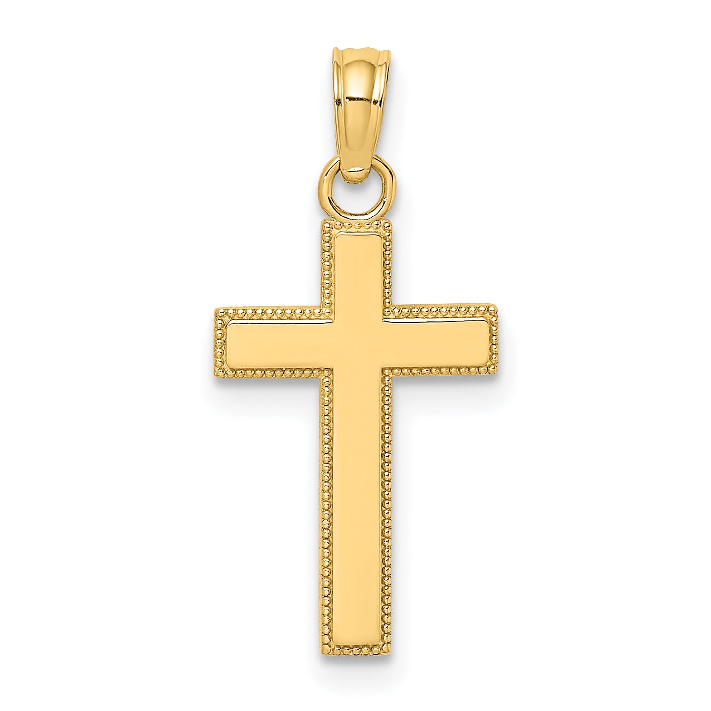 14K Gold Block Style Beaded Edge Cross Charm - main view