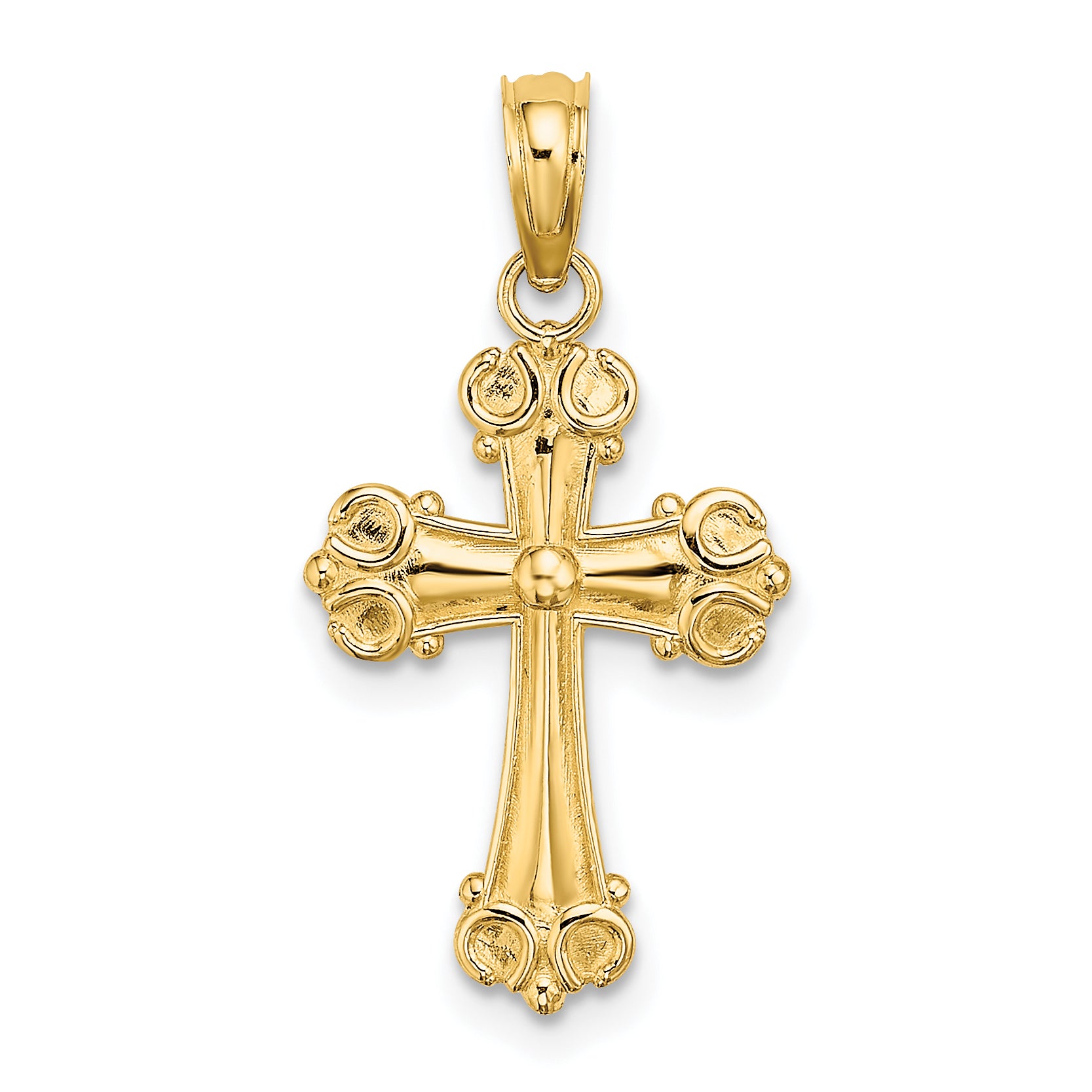 14K Gold Cross with Scroll Tips and Button Center Pendant - main view
