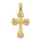 14K Gold Cross with Scroll Tips and Button Center Pendant - main view